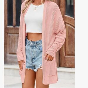 Women's Loose Fit Open Front Cardigan Long Cable Knit Sweater Sz Small NWT Pink